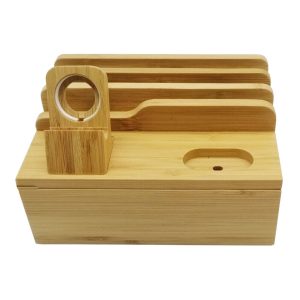 Tablet Phone Multiple Device Storage Charging Station Home Solid Bamboo Holder Tablet Phone Multiple Device Storage Charging Station Home Solid Bamboo Holder