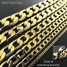 Necklace Bracelets Real 18K Yellow Gold Filled Solid Statement Curb Cuban Chain