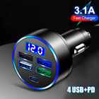 4 USB Type-C PD Car Phone Charger Adapter LED Display Fast Charging Accessories